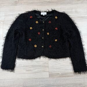 Dorothy Schoelen Vintage Y2K Cropped Teddy Jacket Whimsygoth Rose Embellished L